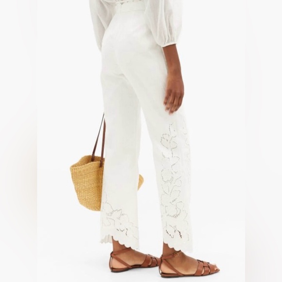 ZIMMERMANN Carnaby Scallop Broderie Anglaise Linen Flared Pants - Picture 12 of 14